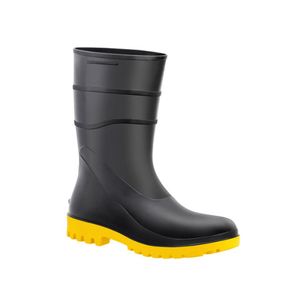Bota Pvc Preta Amarelo 28cm Nº43 Cadarço+Forro Bracol