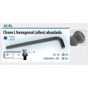 Chave Hexagonal Allen Abaulada Longa 5/64 42KL Gedore