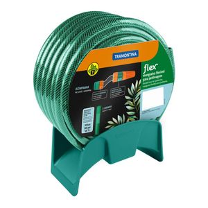 Mangueira Flex PVC c/3 Camadas 20mt Trançada Verde c/Engate e Suporte Tramontina