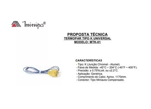 Ponta Termopar K MTK-01 Minipa - Apiguana
