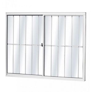 Janela de Alumínio Natural 2 Folhas Vidro Liso 80x80cm (LxA) Com Grade Quality